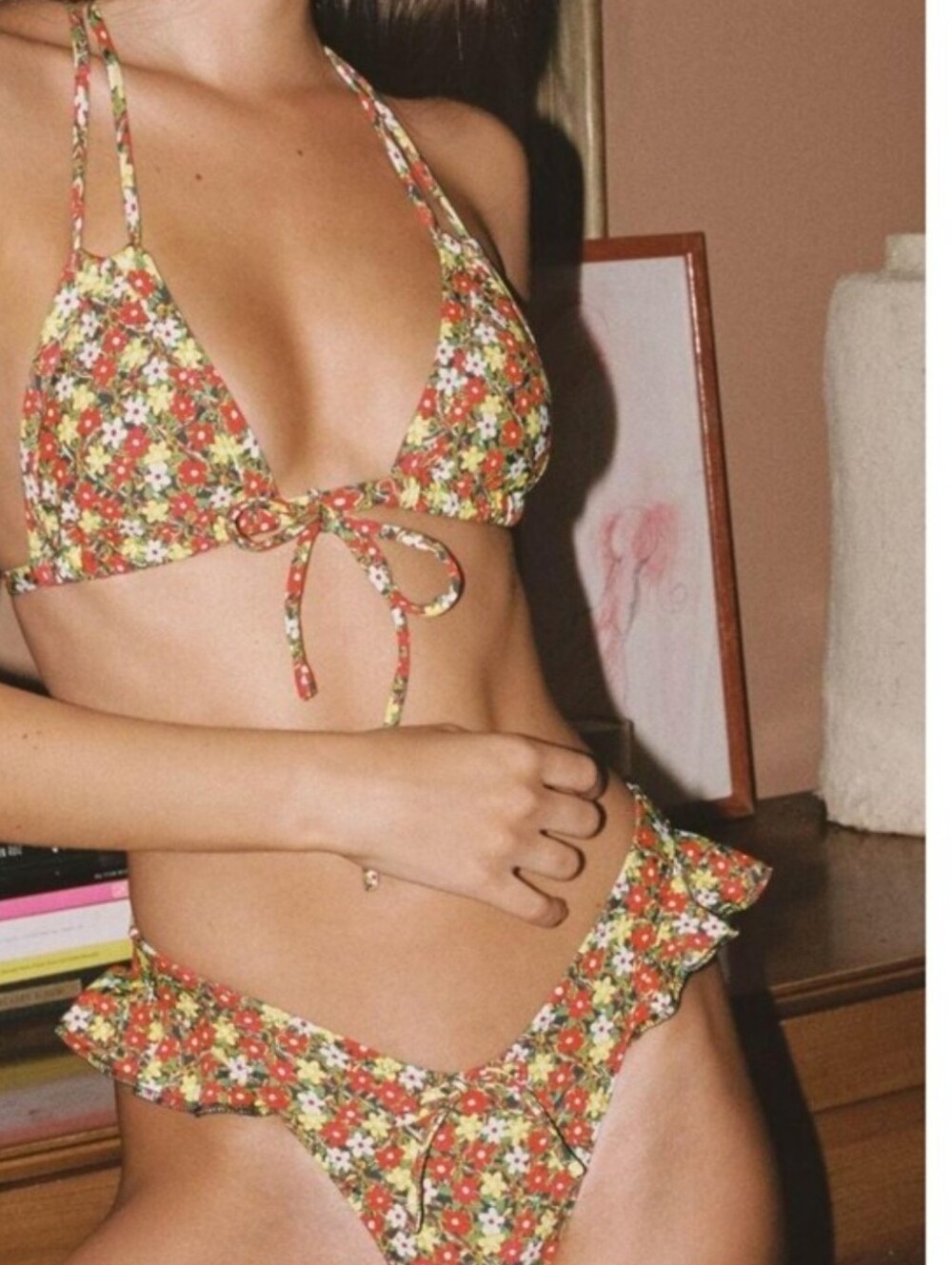 Montce Floral Ruffle Bikini - Red, Green & White